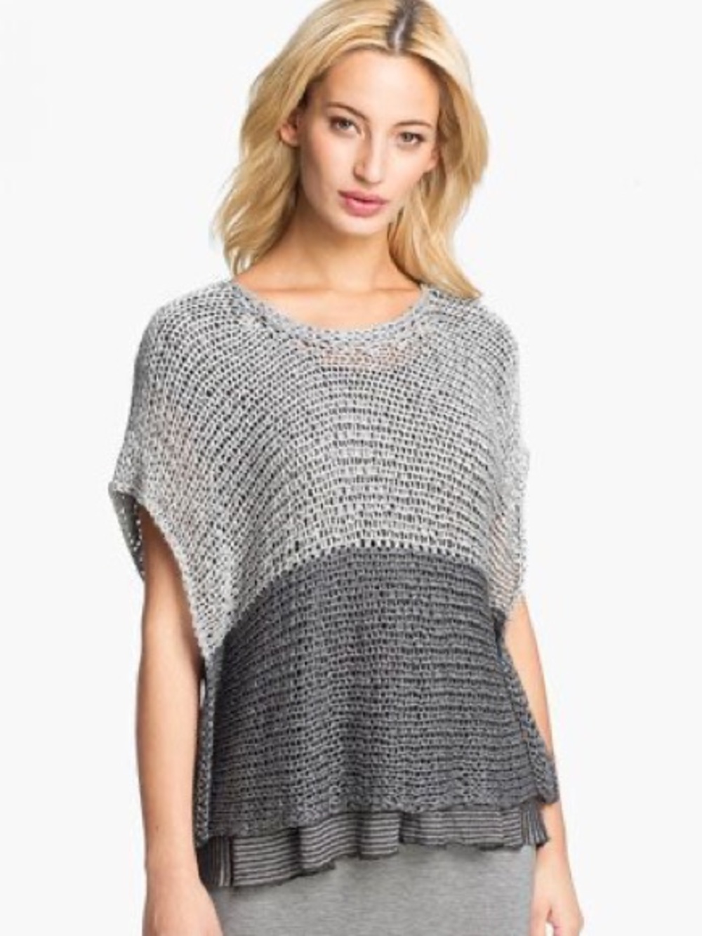 Eileen Fisher Bateau Neck Cropped Top Open Twist Sweater Moon Gray Size Large
